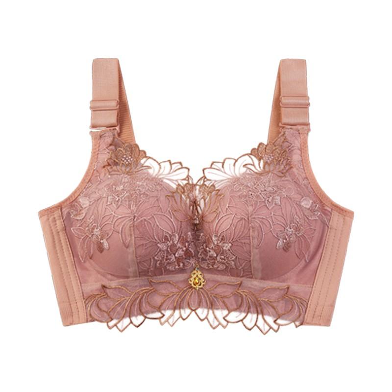 [Big Chest Display Small Artifact] Color Blocked Lace Double Breastfed Bra Concentrated Collection Style Gray Butterfly