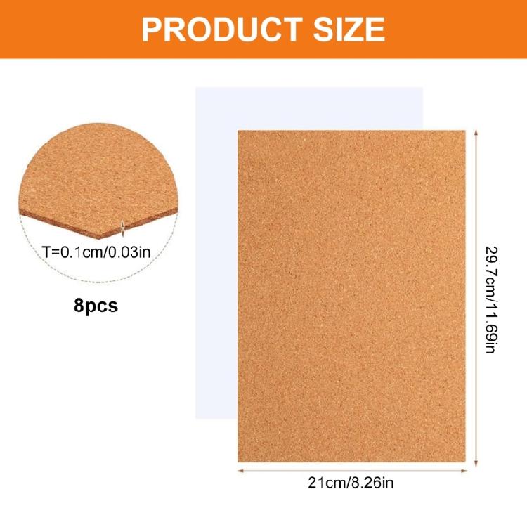 8 Piece Wood Adhesive Backing Sheets 1mm Wall Pin Cork Board Tile for Office Home School Improvement Display Boards