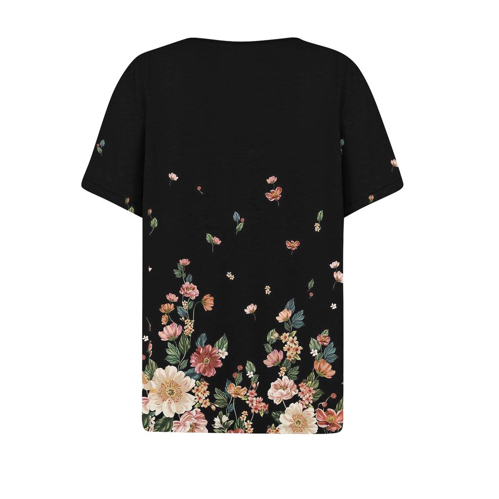 Women's Fashionable Casual Short-sleeved Retro Printed V-neck Top
