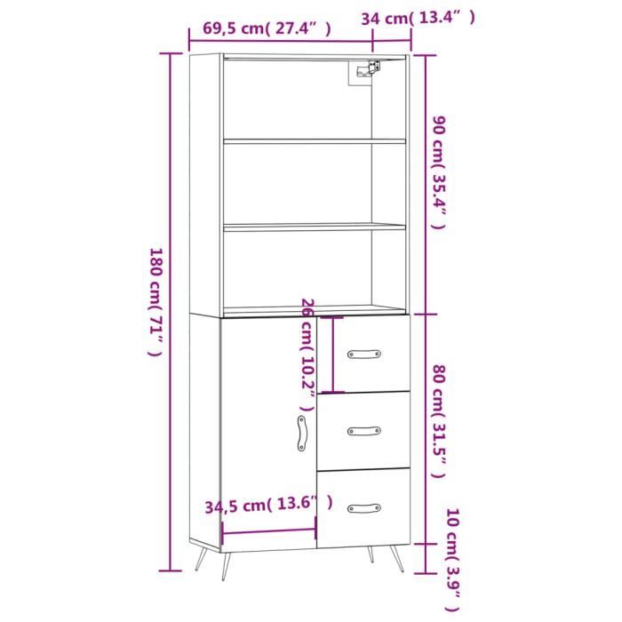 VidaXL Highboard Concrete Grey 69.5x34x180 Cm Engineered Wood 3189417