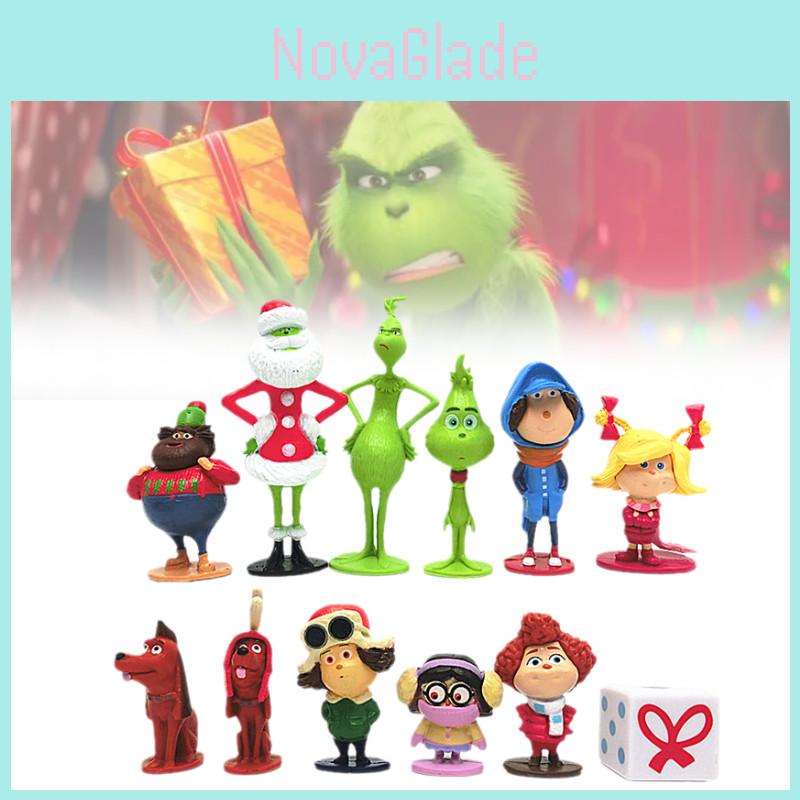 12 Entzückende Grinch-Figuren Weihnachten Thema Grüne Fellcharaktere Sammlerdeko