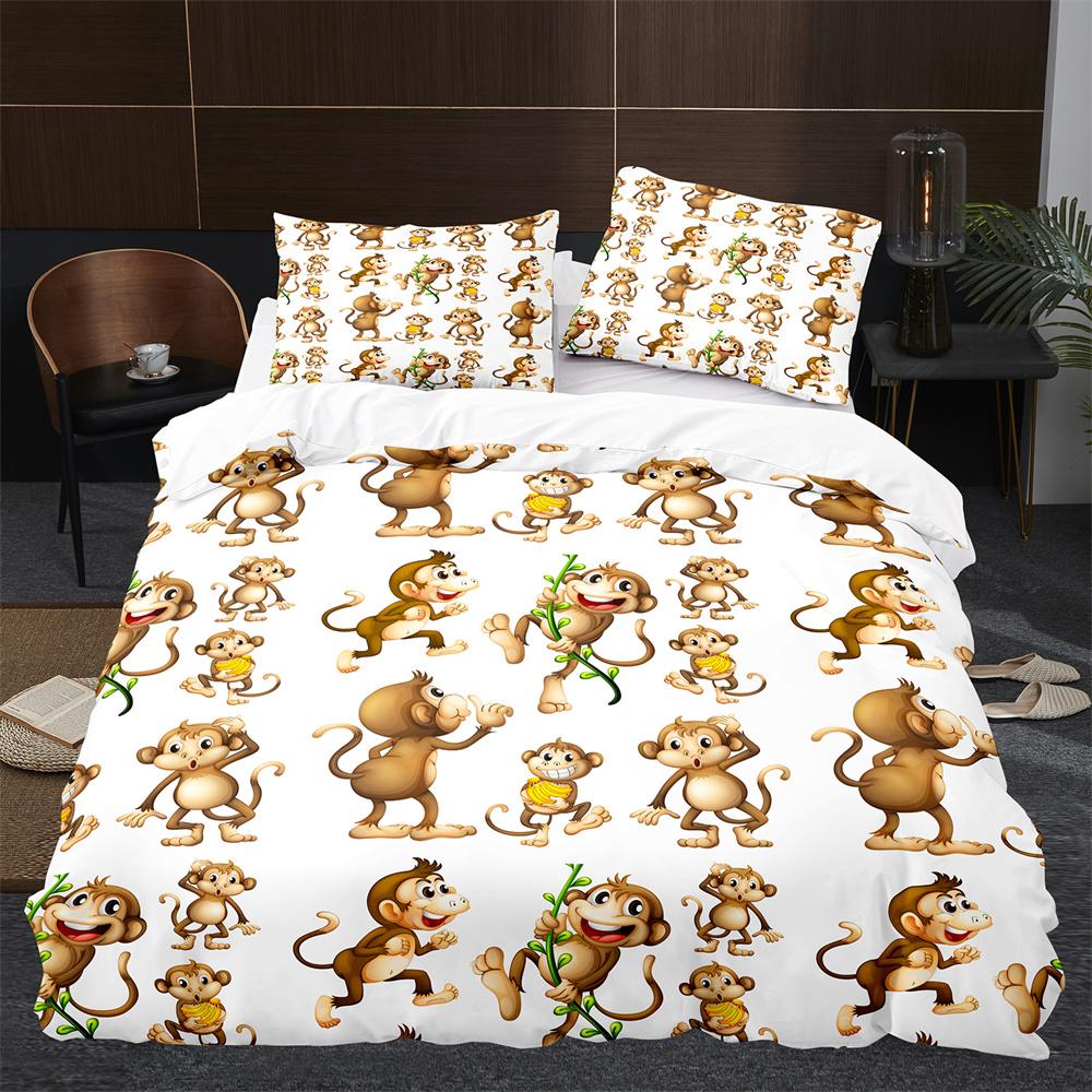 Monkey Duvet Cover King Queen Lovely Cartoon Animal Bedding Set For Kids Boy Girl Green Jungle Tree 2/3pcs Polyester Quilt Cover