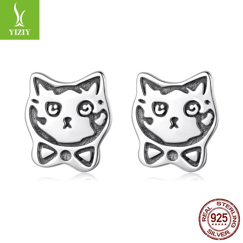 

Милые серьги-пусеты в стиле ретро-граффити с кошкой, серьги-пусеты в виде кошки-питомца из стерлингового серебра S925, ювелирные изделия