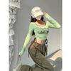 Print Long Sleeve Tshirts Women Long Sleeve Tunic Summer Tees Crop Tops Bandage Fashion Sexy Y2k T Shirts