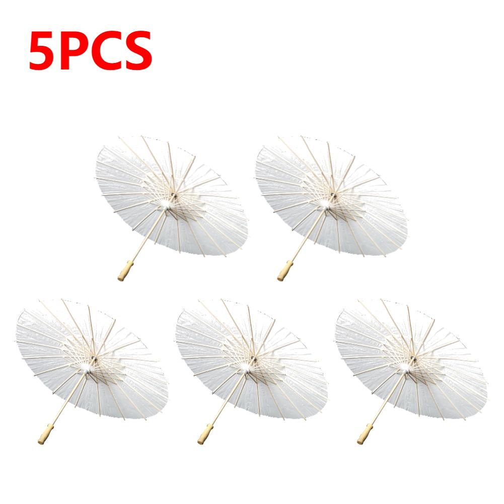 5-1PCS 60cm White Paper Parasol Umbrella for Wedding Party Favor Photo Props Wooden Hhandle Oiled Paper DIY Bamboo Umbrellas