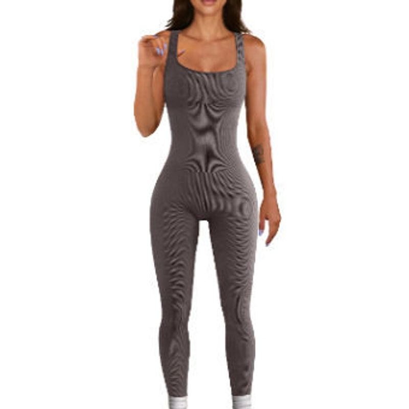 Amazon European and American Foreign Trade Women's Clothing Jumpsuit Autumn and Winter New Ribbed Square Neck Butt-Lifting Slim Sexy Jumpsuit