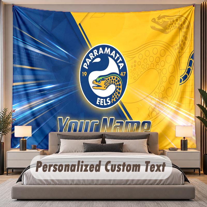 Custom Name Text Tapestry Parramatta Eels Personalized Polyester Wall Tapestry For Bedroom And Room