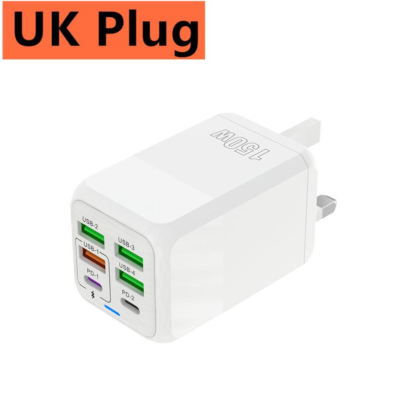 

USB Зарядное устройство для телефона 150 Вт 6 портов PD Type C Быстрая зарядка Сетевое зарядное устройство для iPhone 15 Samsung Xiaomi Вилка EU/US/UK Адаптер питания для телефона UK Plug White