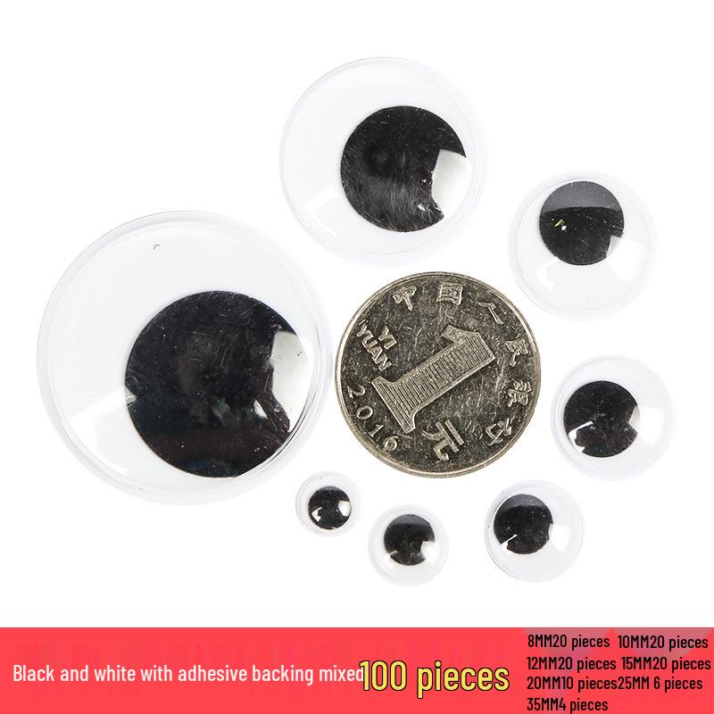 Handmade Self-Adhesive Googly Eyes with Eyelashes - Black, White & Colored Movable Plastic Eyes for DIY Projects