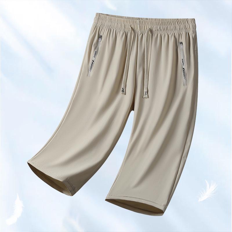 Men's Quick-Dry Ice Silk 7-Point Summer Sports Pants - Loose, Lightweight, Plus Size Running Pants
