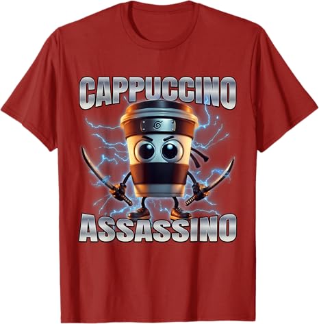 

Cappuccino Assassino TShirt Italian Murderous Coffee Lover Y2k Design Graphic Saying Tee Short Sleeve Blouses Round Neck Tops S