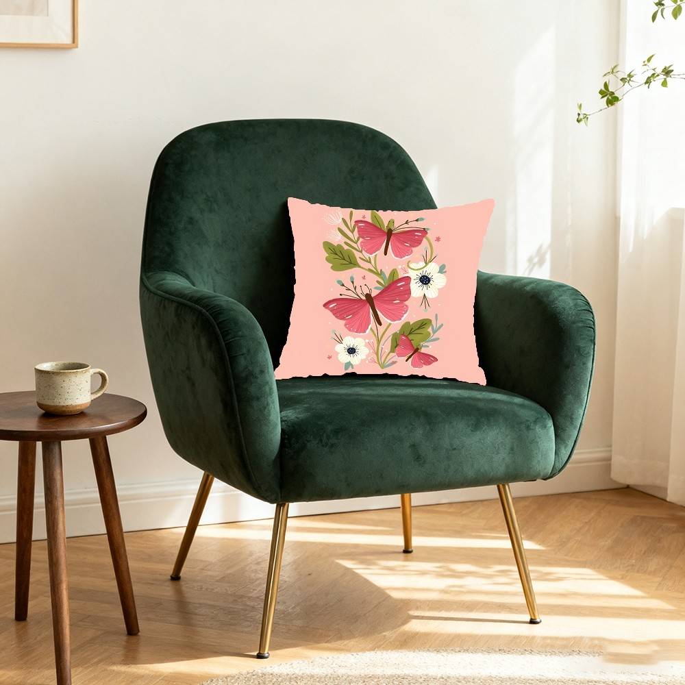 Flower Butterfly Pattern Pillow Case Cushion Cover Polyester Pillowcase Decorative Sofa Cushion Pillowcase Home Decor