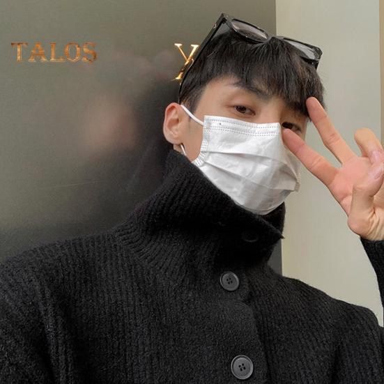 Fall Winter Men Sweater Cardigan High Collar Neck Protection Knit Thick Elastic Long Sleeves Loose Warm Solid Color Knitwear Daily Wear Sweater Coat