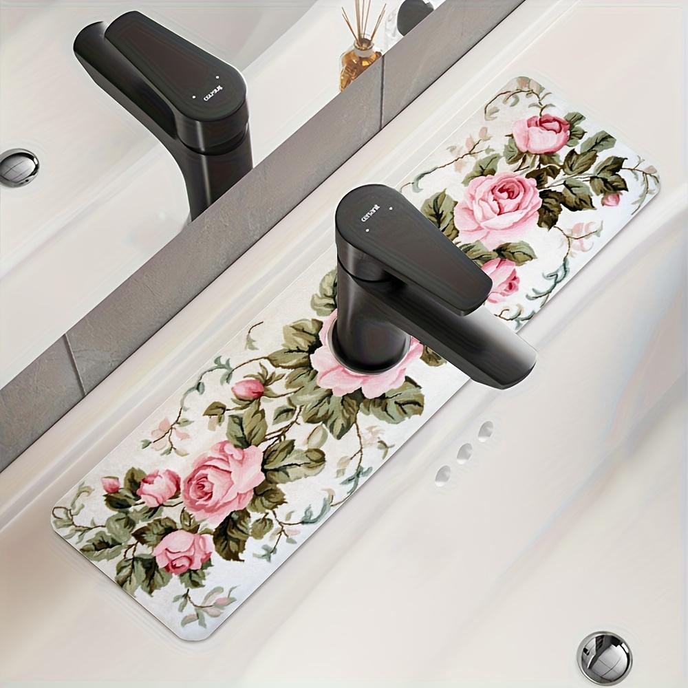 Beautiful Rose Sink Splash-Proof Faucet Mat Kitchen Water-Absorbing Table Mat Countertop Waterproof Protective Mat Bathroom Mat