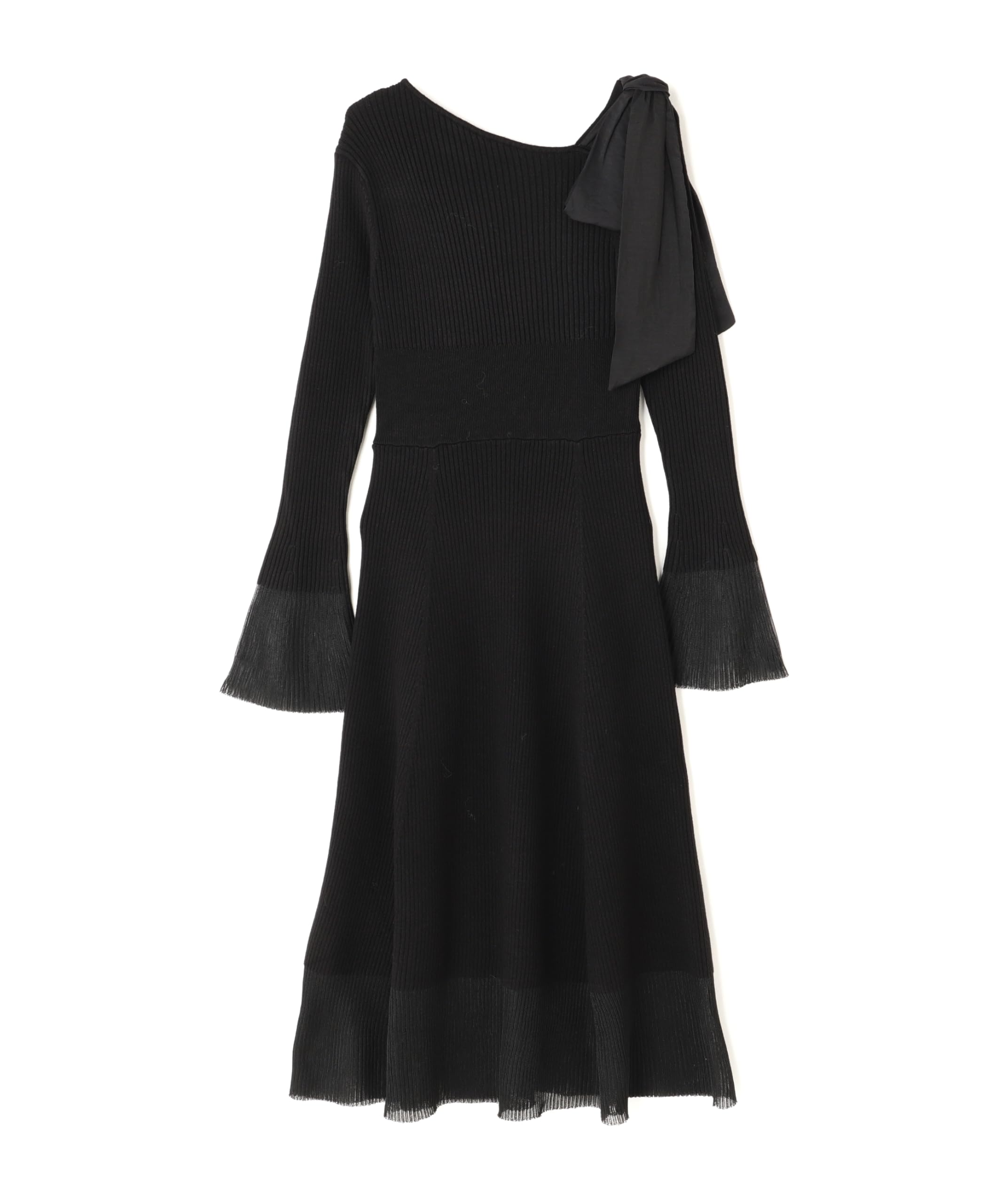 

Красивое повседневное платье с лентой на плече, вязаное платье черного цвета [Натуральный базовый] Женское чёрный