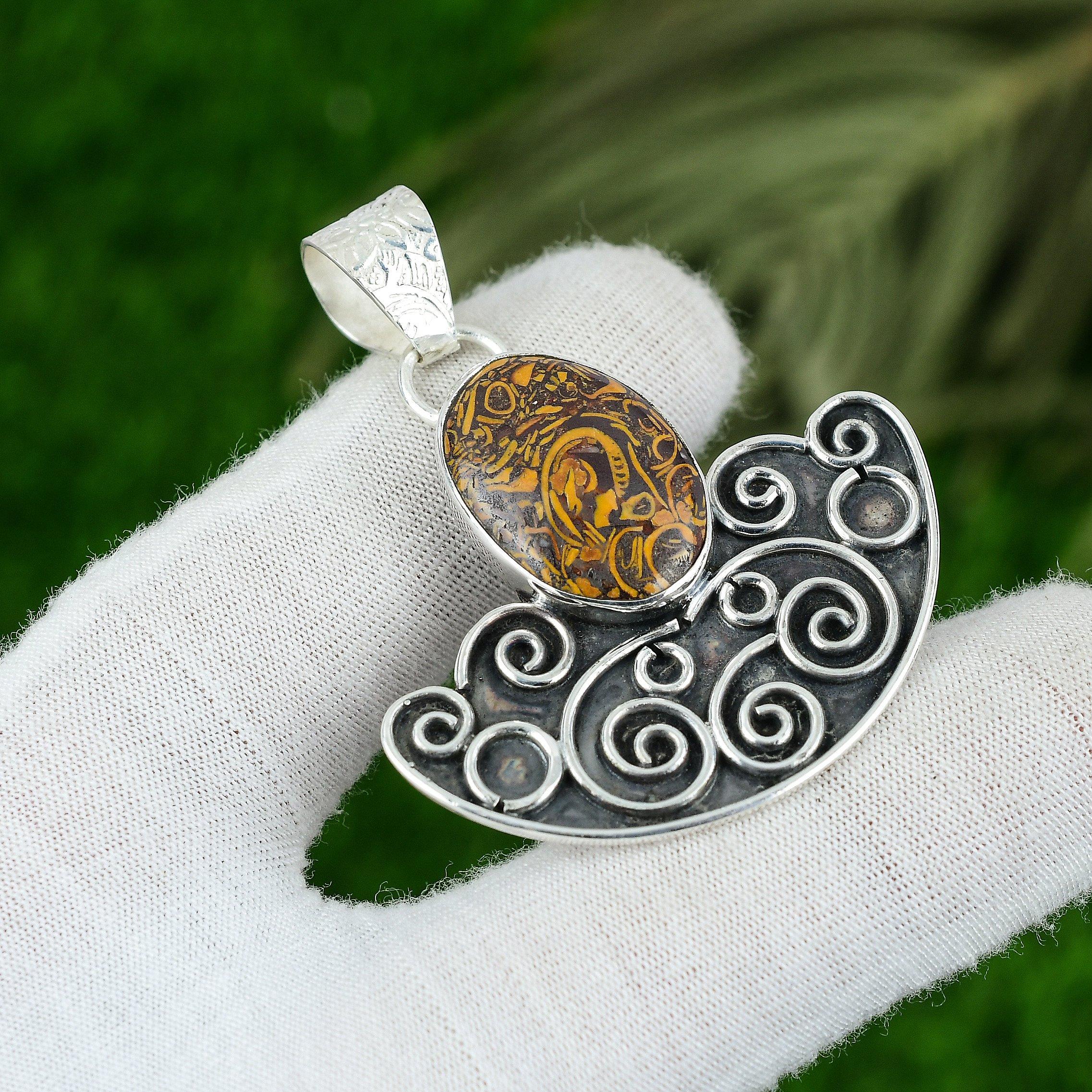 

Mothers day Deal 925 Sterling Silver Mariam Jasper Gemstone Wedding Wife Pendant