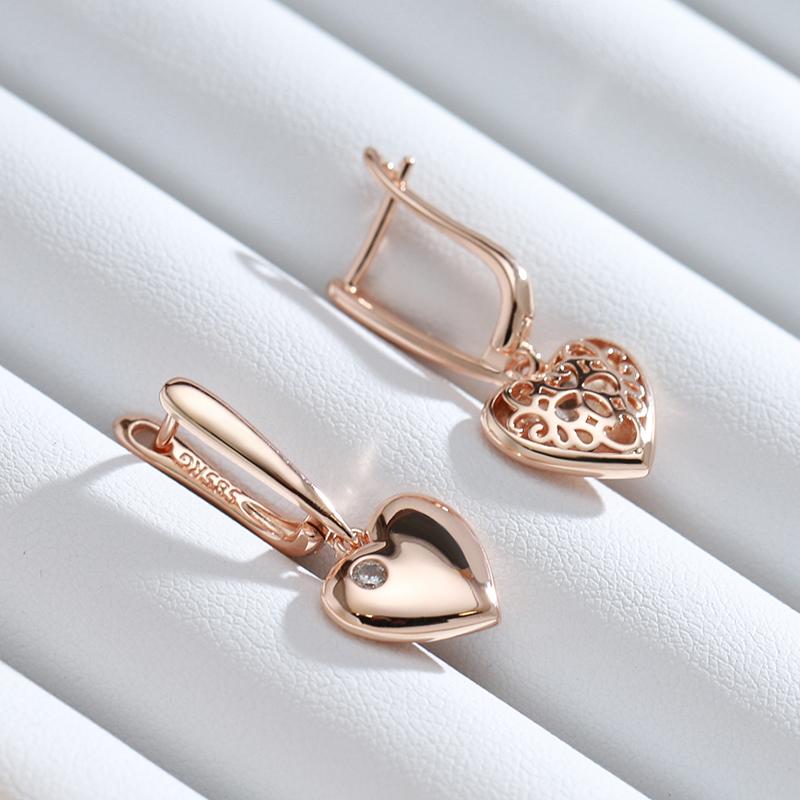 Luxuriöse Herz-Tropfenohrringe für Damen, natürlicher Zirkon, Roségold-Farbe, Moderner Schmuck für Party, Hochzeit, Alltag, Feinschmuck