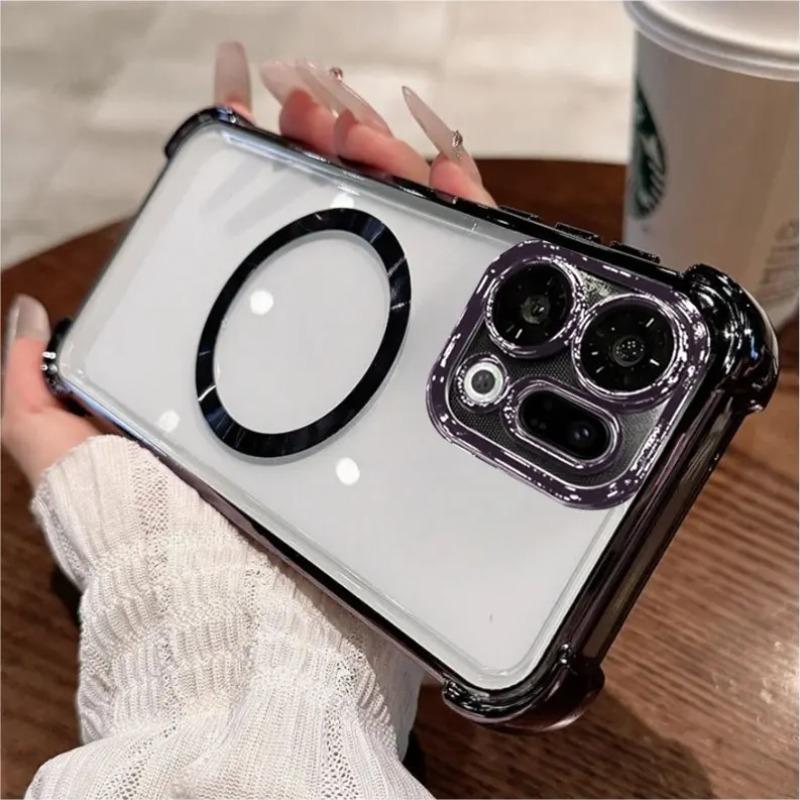 

Magnetic Wireless Charging Cover For OPPO Find X9 Pro Plating Soft Silicone Transparent Lens Film Shockproof Case For Find X9 X9Pro Oppo Find X9 фіолетовий