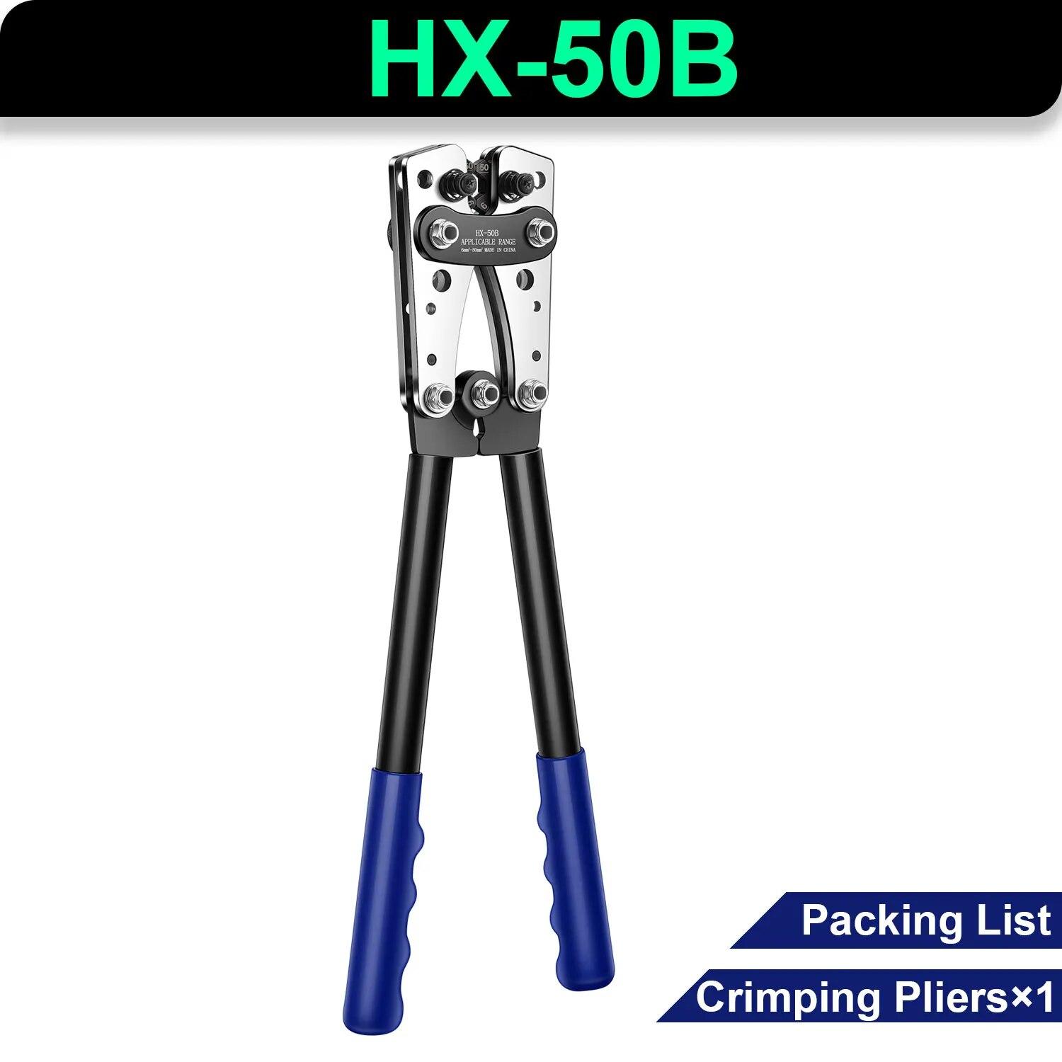 HX-50B 6-50mm² Battery Cable Lug Crimping Tool For AWG 10-1/0 Heavy Duty Wire Lug Tube Terminal Crimper Hex Crimp Tools Pliers HX-50B LH