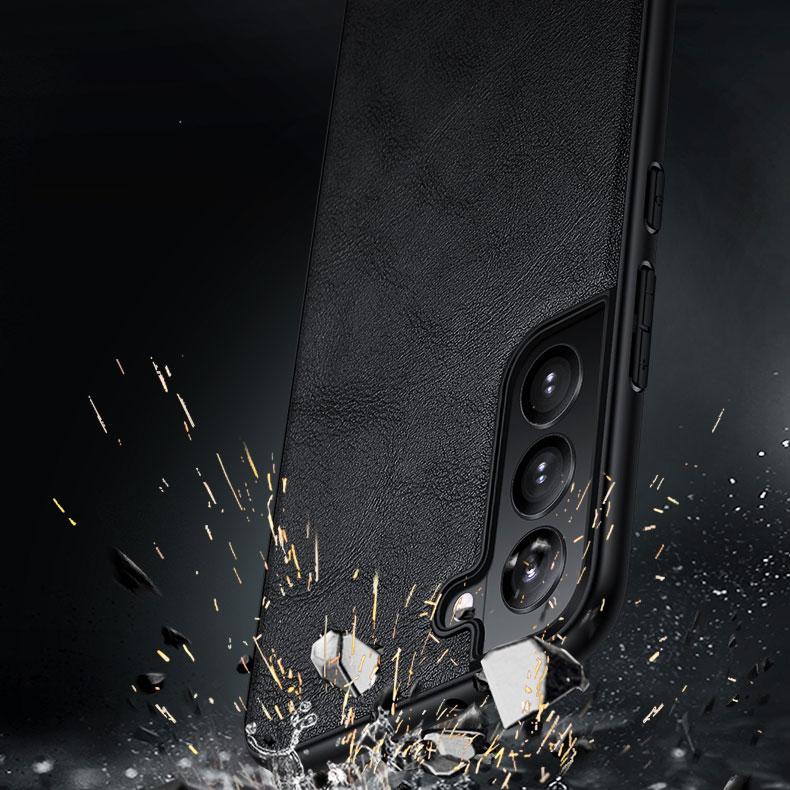 

SULADA Fingerprint-proof Smart Phone Cover Drop-proof PU Leather Coated TPU+PC Phone Case for Samsung Galaxy S22 Ultra 5G Black