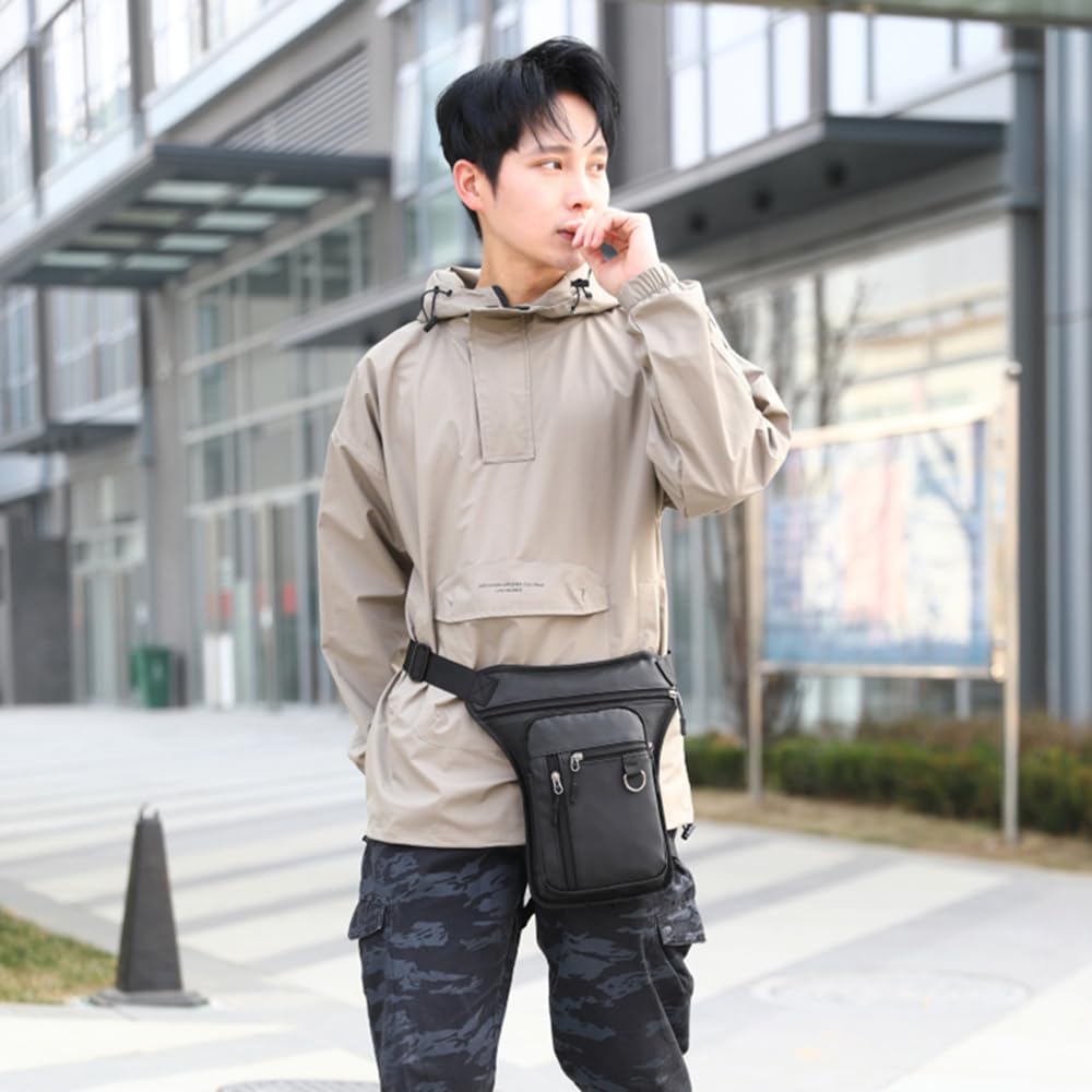 YACHUN Leg Large Adjustable Waist Pouch for Outdoor and Black Men's Bag/Waist Pouch, Capacity, Waterproof, Multifunctional, Size, Work, Travel,