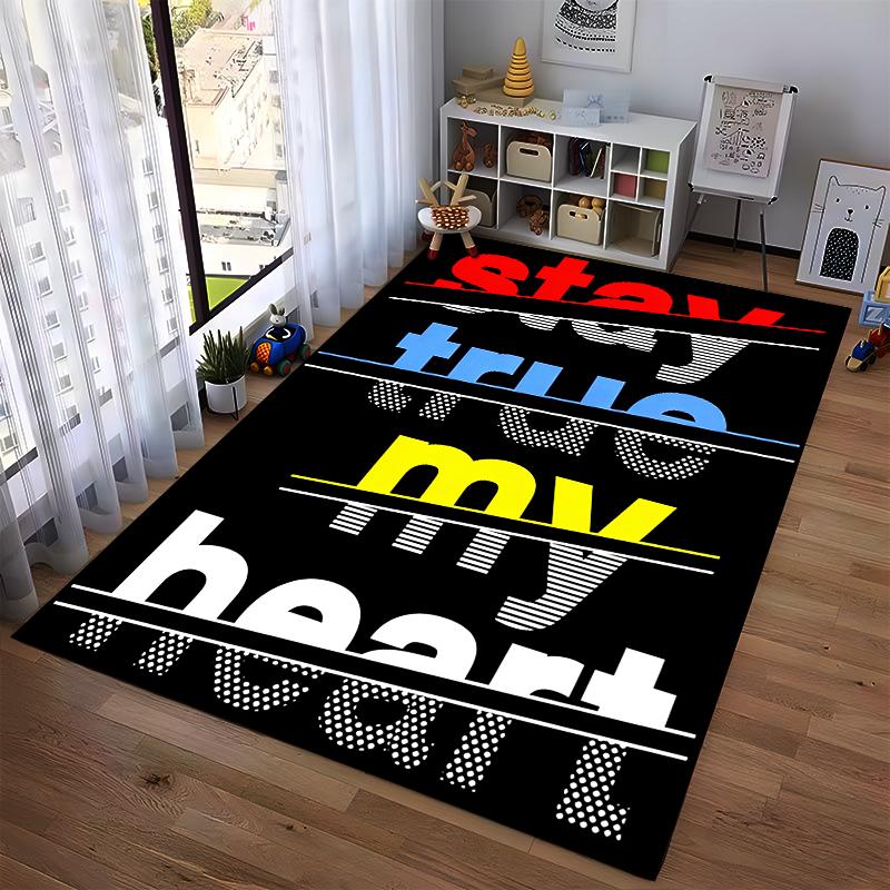 "Stay True My Heart Carpet Rug Decorative Modern Style Black Design" Suitable for use as an anti-slip for living room bedroom sofas