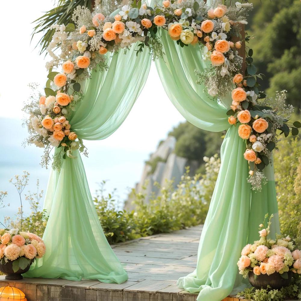Sage Green Chiffon Background Curtains, Wedding Tablecloths and Draperies, Wedding Arch Party Decorations, Chair Decorations