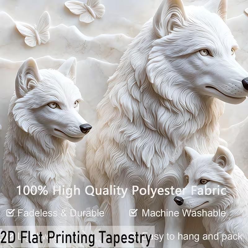 2D Marble Carved Wolf Family Background Cloth for Nature & Animal Lovers Room Decor