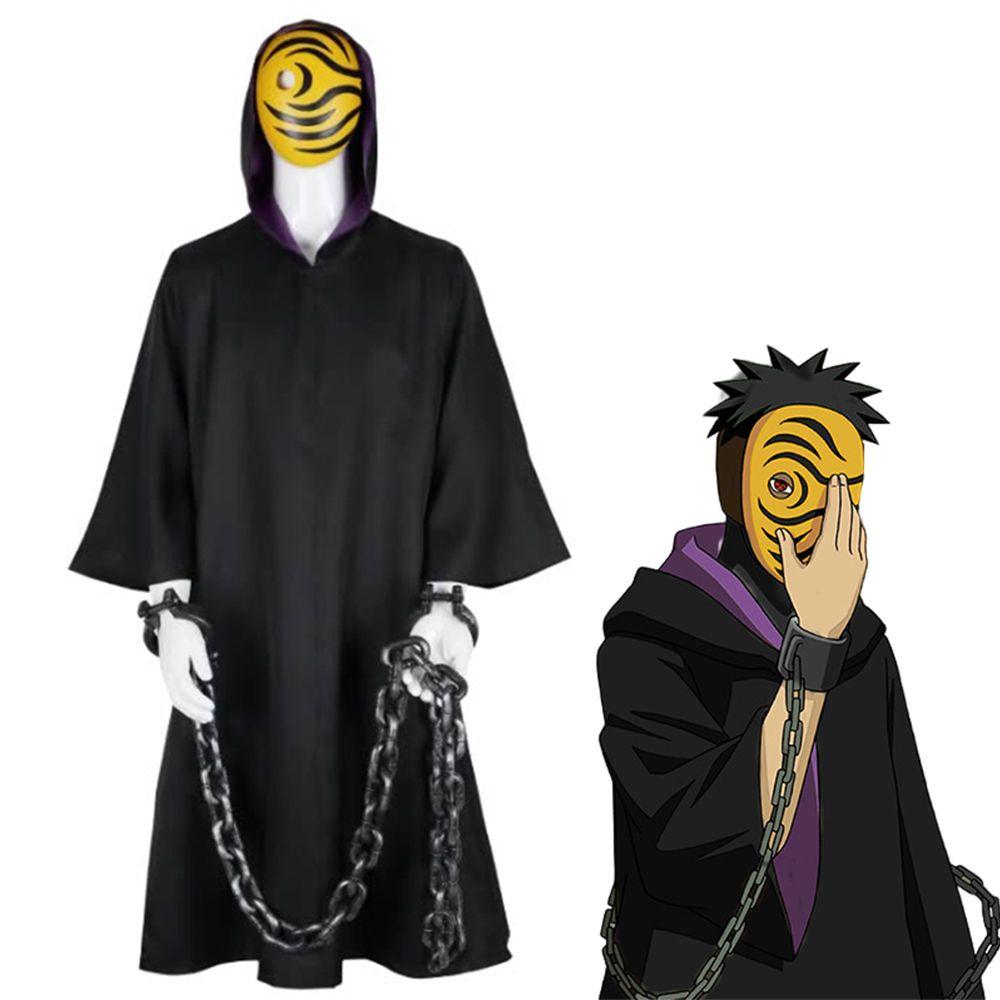 Akatsuki Naruto Tobi Uchiha Obito Robe Cloak Mask Cosplay Halloween Costume