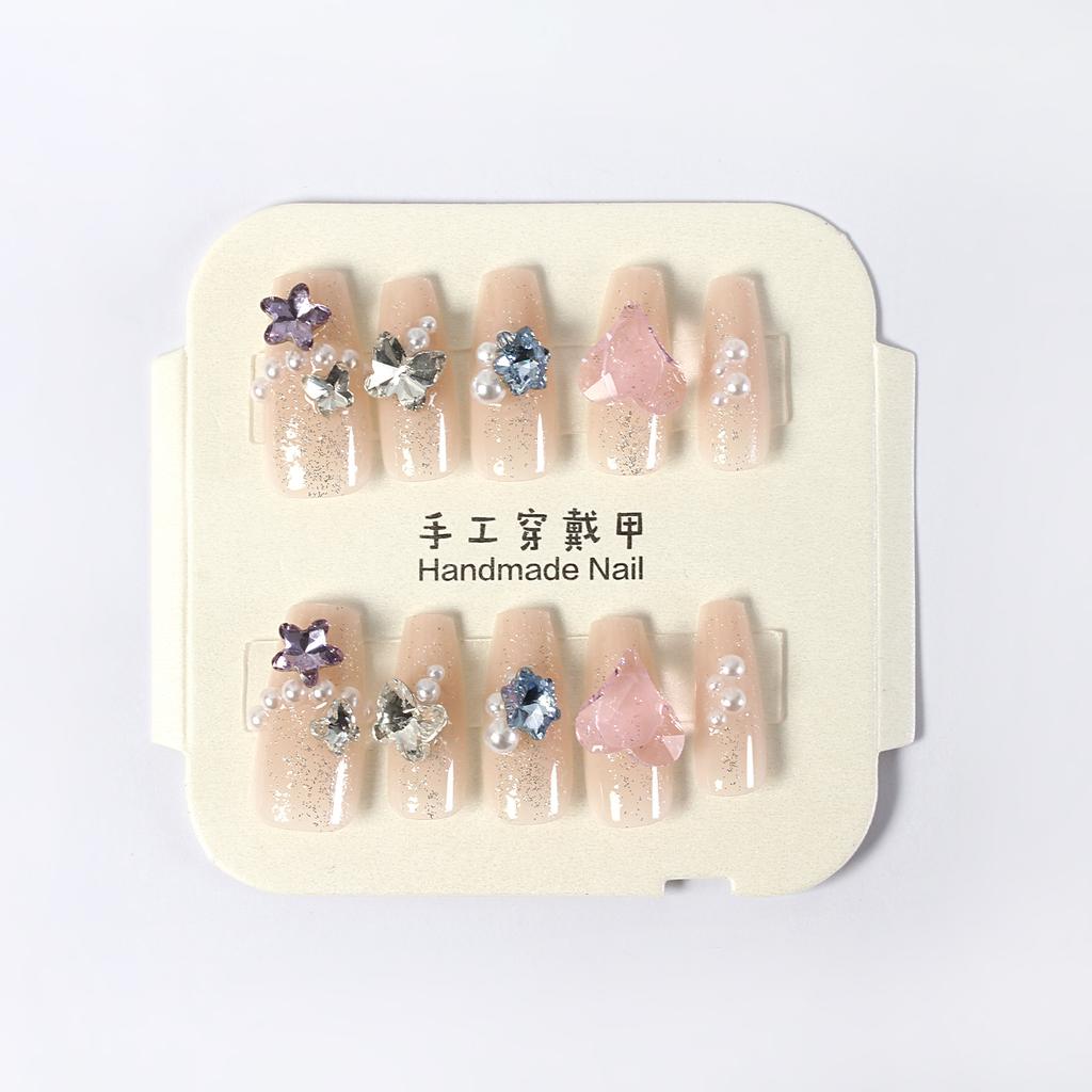 Pure Hand-dressed Armor New Year White Long Love Nail Art Patch Butterfly Full Diamond Luxury Hand-made Nail Clip