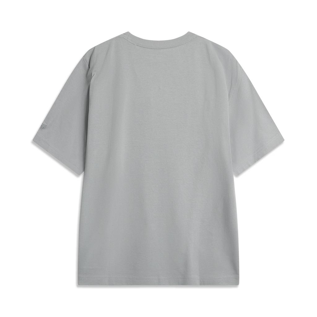 Li Ning Sports Lifestyle Series Printed Letter Round Neck Comfortable Breathable Loose Short Sleeve T-Shirt Men Tops Moon-Surface-Gray AHSU555-2