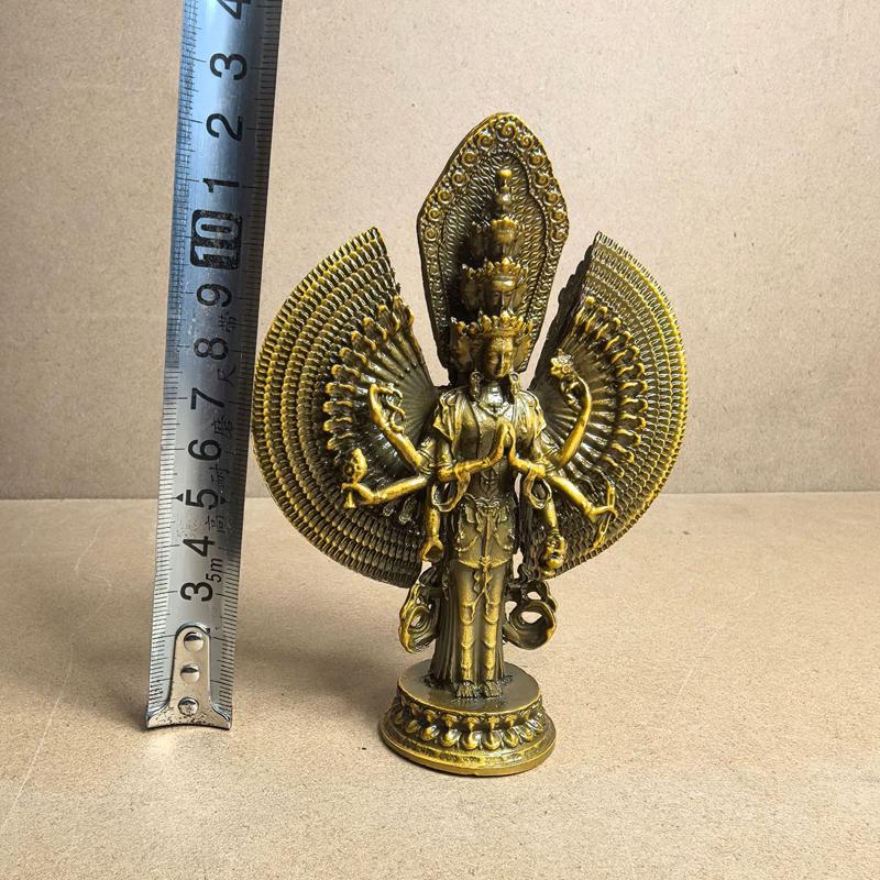 1pc Tibetan Buddhist Thousand-Armed Avalokiteshvara Bodhisattva Retro Bronze Statue For Home Worship Display Craft Ornament
