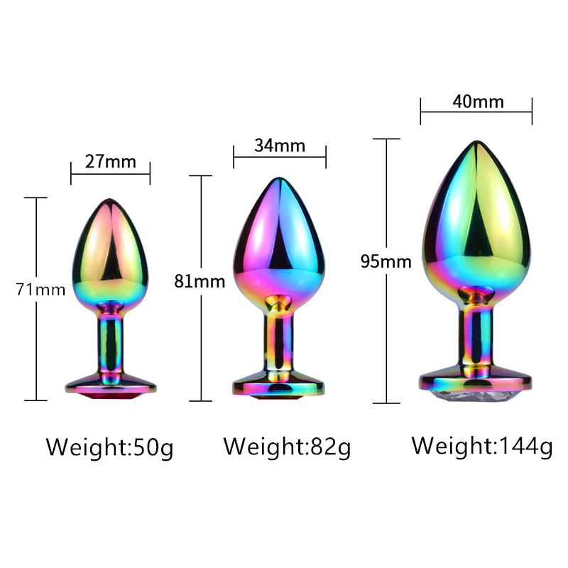 Rainbow Rose Gold Pink Small Medium Size Set Heart Shape Crystal Metal Anal Beads Butt Plug Jewelry Sex Toy for Female Male