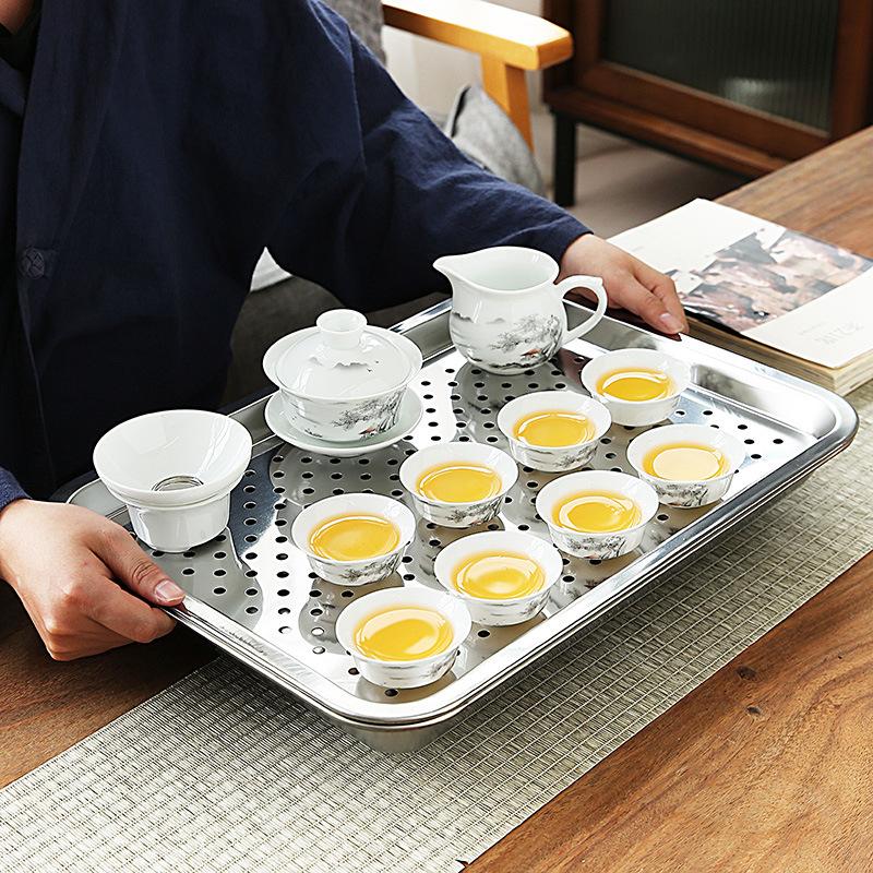 Thickened stainless steel tea tray tea set integrated home office set tea brewer ceramic kung fu tea set