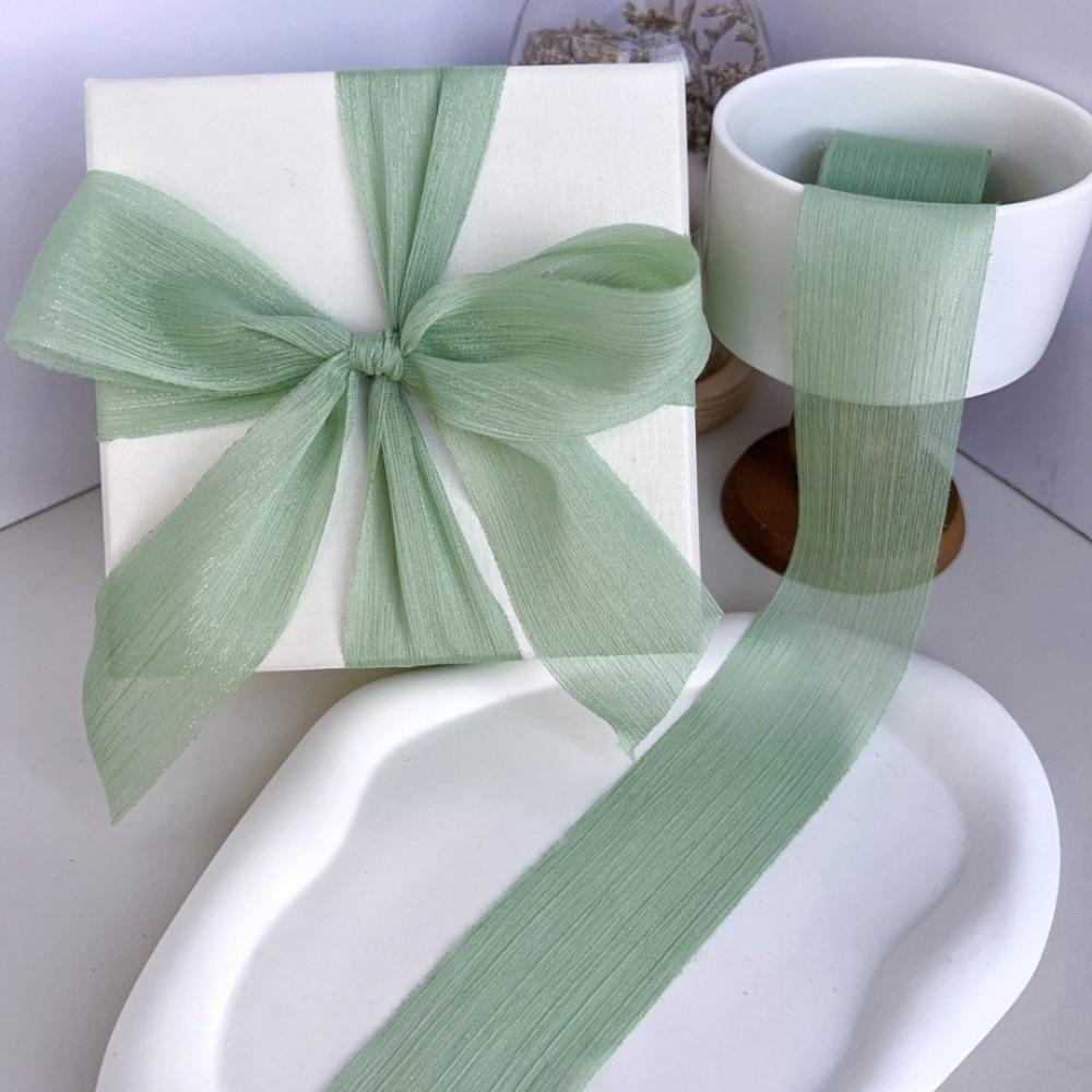 

4cm 5m Silk Sparkle Ribbon Chiffon Ruffle Bouquets Bow Gift Wrap Ribbons Sheer Organza Trim Floral Craft Decoration 4cm 5m зелений