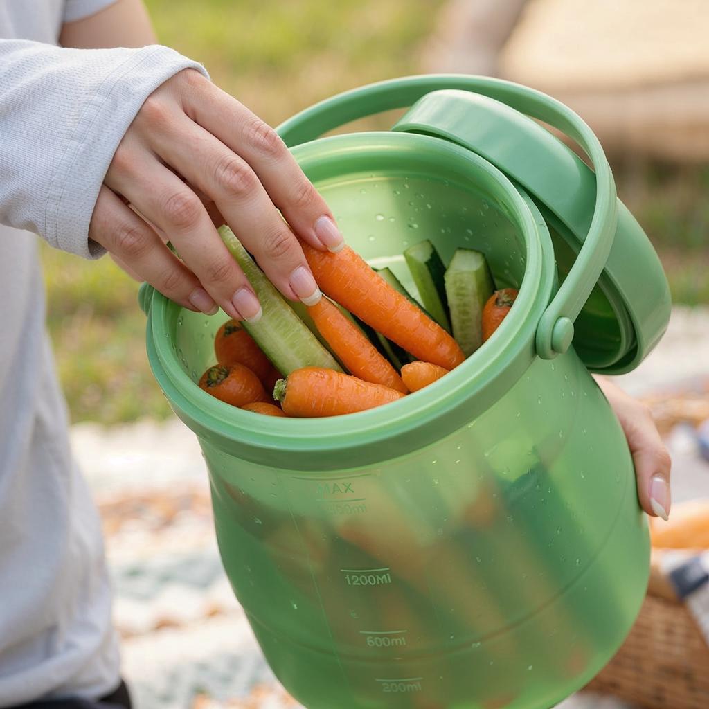 Camping ao Ar Livre Portátil Alimento Portátil Silicone Recipiente de Armazenamento de Alimentos Bebida Fria Balde de Gelo 1600ml