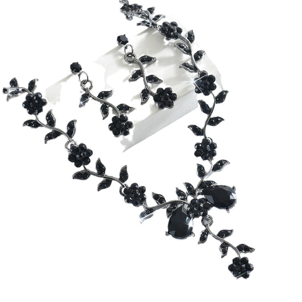 Sunflower Rhinestone Crystal Necklace & Earrings Set - Women's Wedding Banquet Accessories