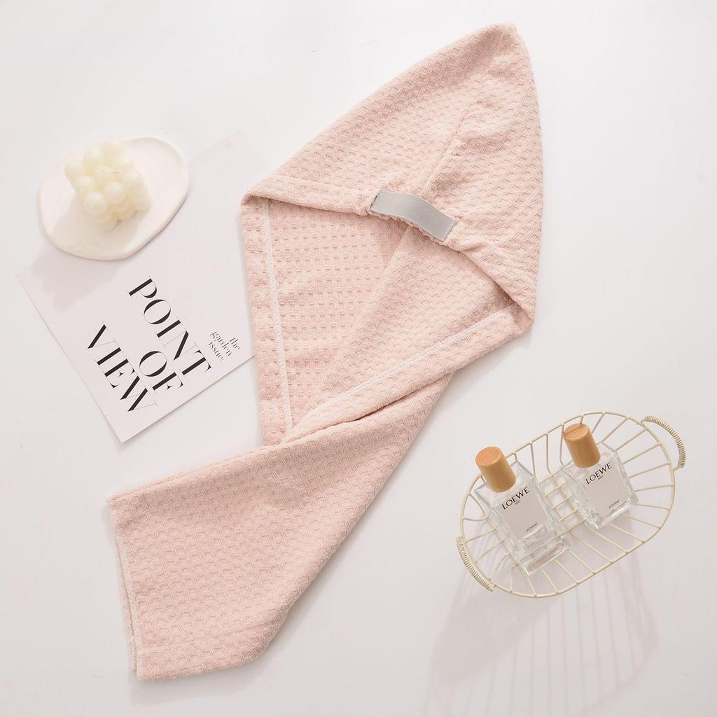 Women's Quick-Dry Waffle Hair Wrap - Absorbent, Wide-Tail Bath Cap for Adults