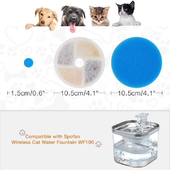 Cat Water Fountain Filter for WF190 67oz/2L Pet Fountain, 3 Triple Filtration System Replacement Filter (Pack of 4)