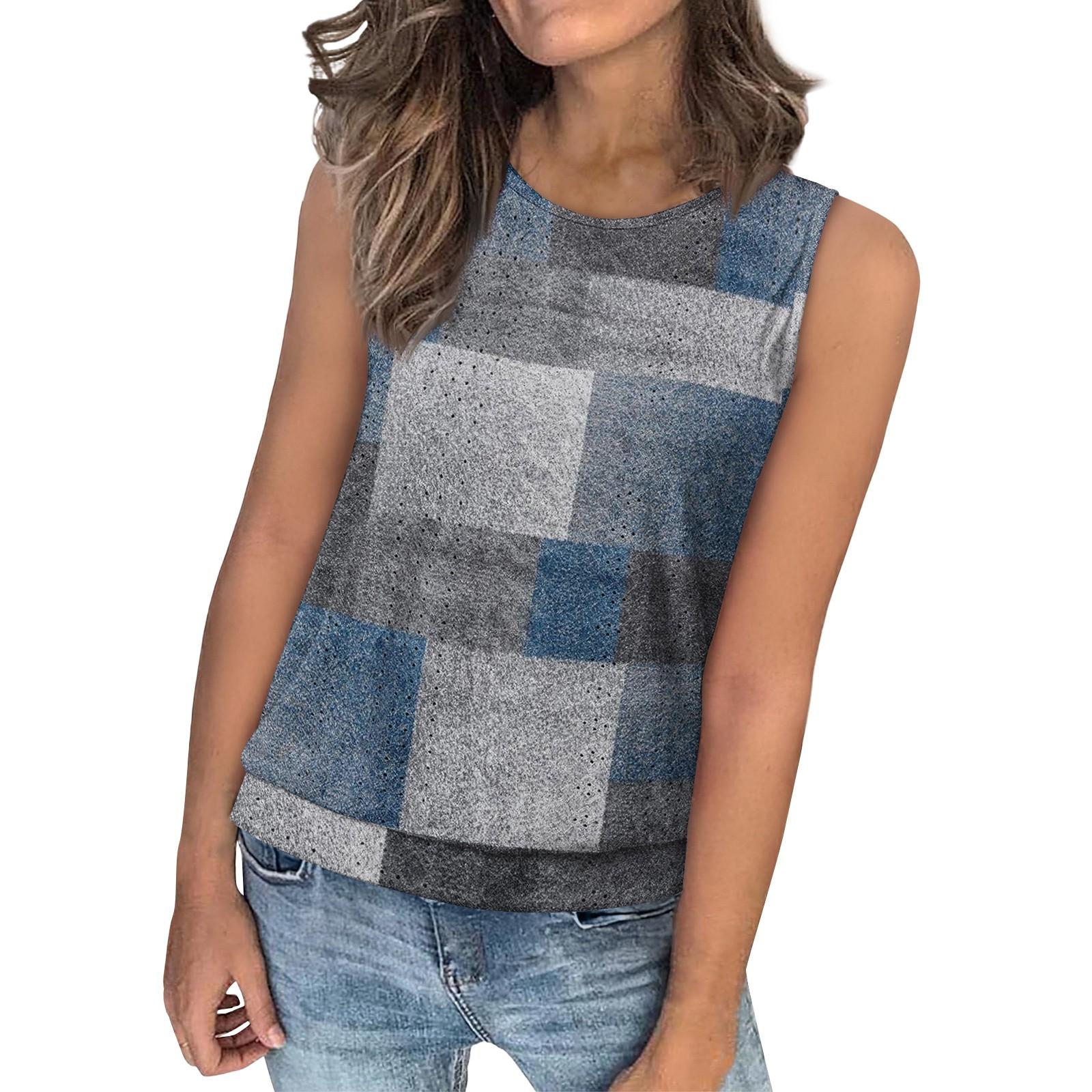 

Женский свободный модный повседневный ретро-принт с круглым вырезом без рукавов летний жилет M