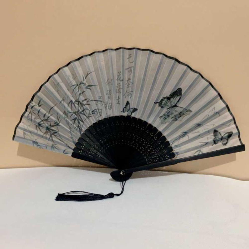 

Високоякісний класичний танцювальний віяло в китайському стилі з малюнком тушшю Нове складне віяло з китицями black border