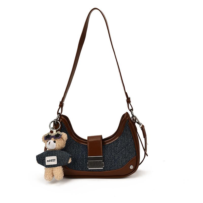 

2025 autumn and winter new trend denim underarm bag female texture Korean shoulder bag commuter messenger bag no pendant коричневый