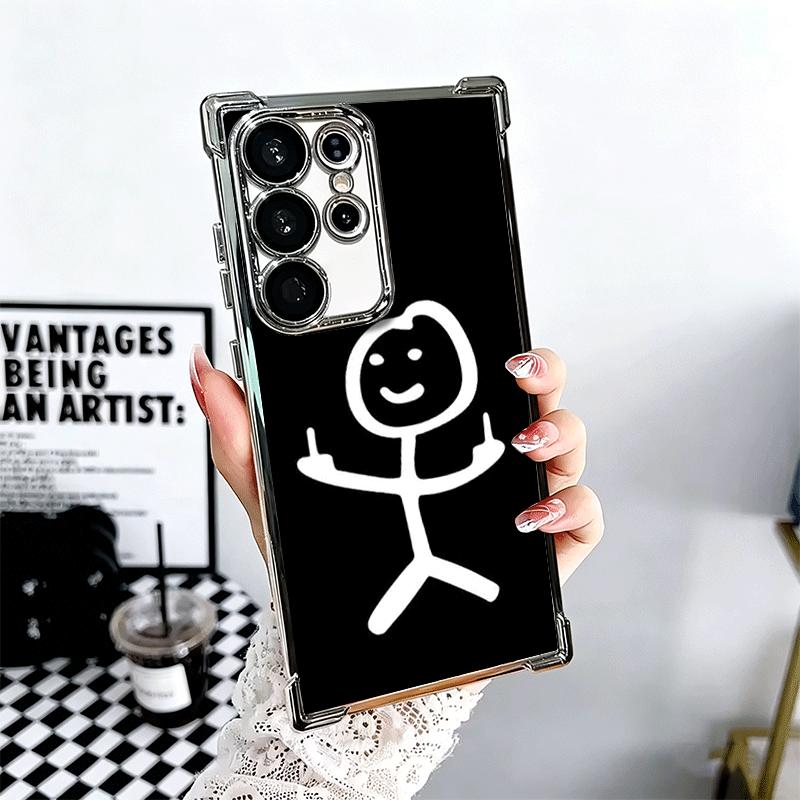Funny Stickman Matchman Plating Phone Case For Samsung Galaxy S24 S25 FE S26 Edge S23 Ultra S22 S21 Plus S20 Anti-Fall Airabag C