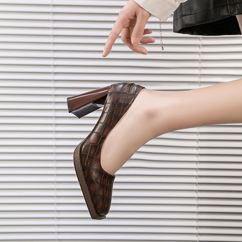 Niche Square Toe Shallow Mouth Thick Heel Single Shoes Fashion Slip-on Non-slip High Heels for Women