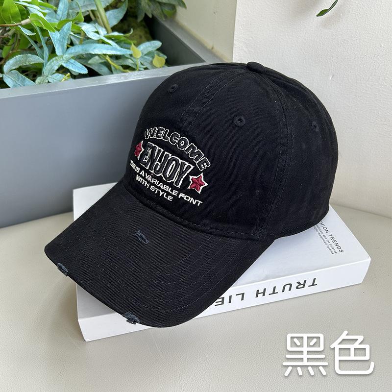 

Summer new embroidered American-style baseball cap for men and women, versatile distressed soft-top duckbill cap, sun protection hat for women M（56-58cm）