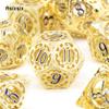 7 Pcs Yellow Blue Gear Wheel Metal Dice Hollow Metal Polyhedral Dice Set Suitable for Role-Playing RPG  Board Game Card Game