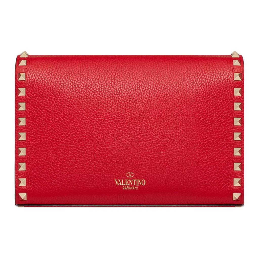 Valentino Rockstud Studded Edge Hook Closure Calfskin Messenger Bag Women Shoulder Bag Red VW2B0181VSFJU5