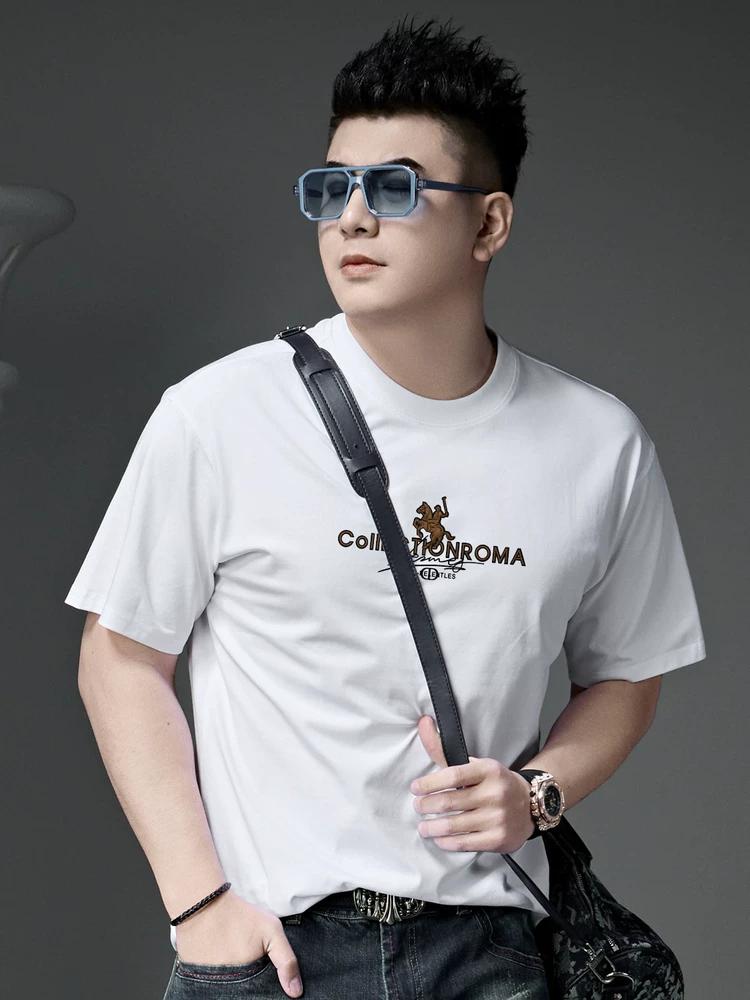 

European Goods Men s High end Print Loose Short sleeve T-shirt 2025 New Summer Fashion Brand round Neck T-shirt Half Sleeve Top L белый