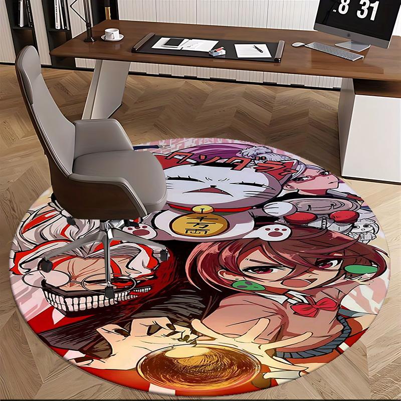 1pc Anime Cat with Thousand Yen Coin Round Carpet - Office Chair Mat, Non-Slip Rug for Home Decor, Living Room, Bedroom