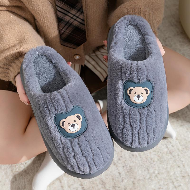 Couple bear head cotton slippers cute home indoor non-slip thick-soled plush shoes warm winter slippers